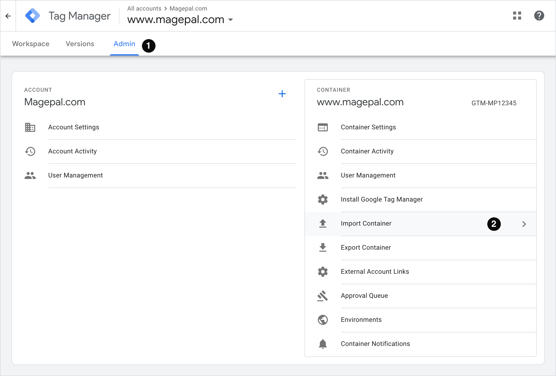 Google Tag Manager Import